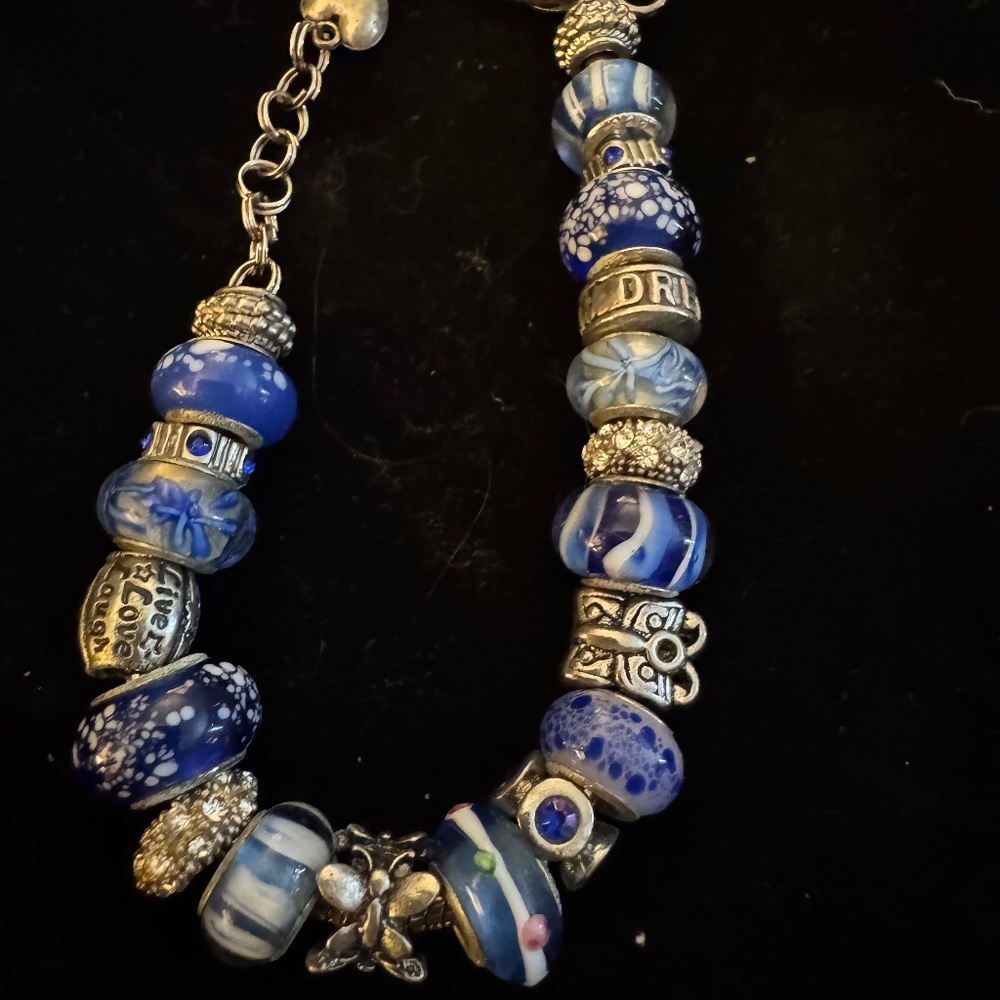 Denim Blue Pandora Style Bracelet/Bag Charm